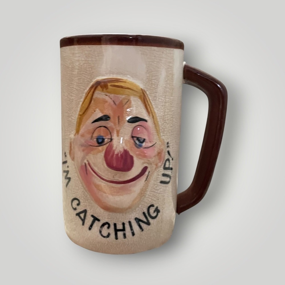 Enesco‎ Mug I'm Catching Up Whimsical Drunk Face Vintage 60's Kitsch MCM Barware